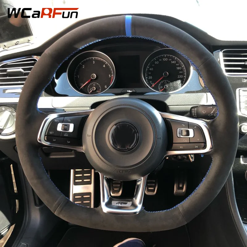 

WCaRFun черная замша ручная строчка женская для Volkswagen Golf 7 GTI Golf R MK7 VW Polo GTI Scirocco 2015 2016