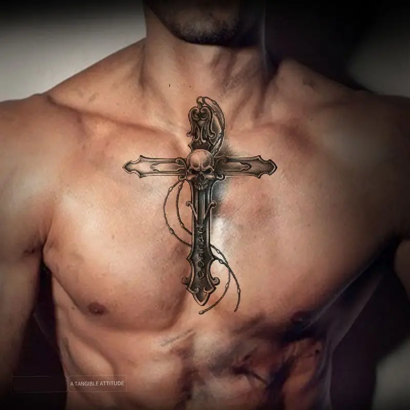Autocollants de tatouage 3D imperméables pour hommes et femmes, crâne croisé, sueur, vert, degré d'usure, faux tatouage temporaire, art corporel, bras de fleur