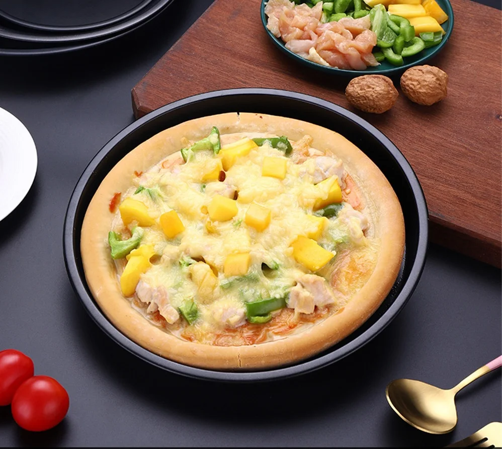 6/7/8/9/10-Inch Non-Stick Pizza Pan Carbon Steel Pizza Oven Tray Shallow Round Pizza Plate Pan Roasting Tin Baking Tools Bakewar