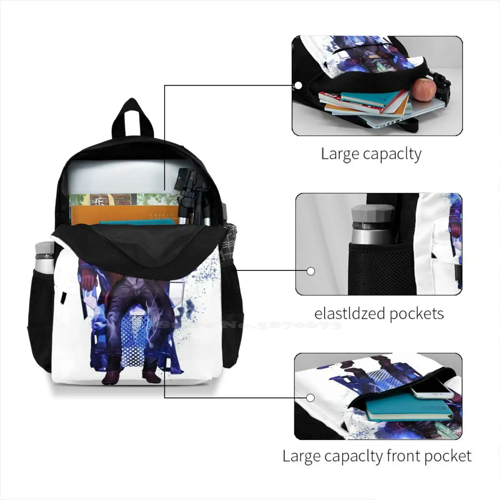 Elétrica Hor - Electrocuted 3D Print Design Mochila, Saco Casual, Cadeira Fantasia Futebol