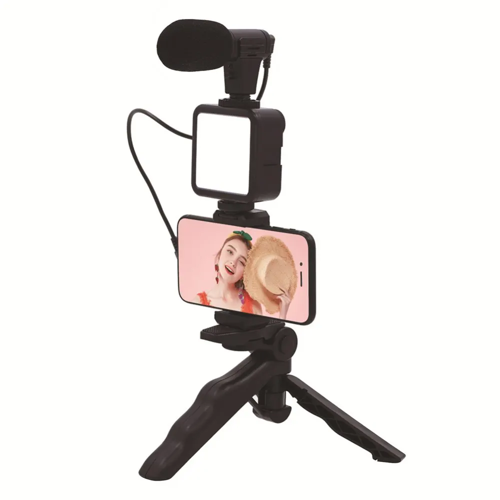 Smartphone Video Kit Microphone LED Selfie Tripod Phone Holder Photography Lighting Video Recording Set for Live Vlog Conference