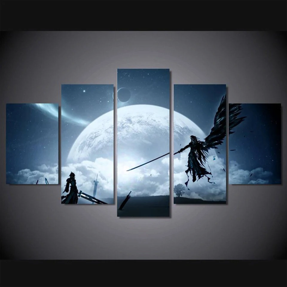 

Canvas mural picture home decoration 5 pieces game animation character scene oil painting HD print poster frame