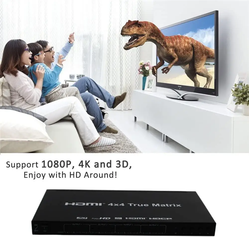 Comutador matricial hdmi, 4k, 4x4 com controle remoto, conversor divisor hdmi v1.4 suporte 4k * 2k 3d 1080p