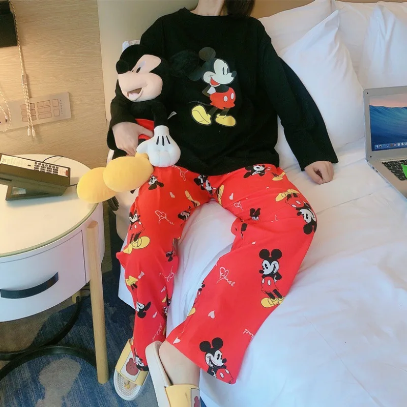 Pijamas de Mickey para mujer, pantalones de manga larga, ropa exterior de dos piezas, trajes de servicio a domicilio para niñas, Otoño, nuevo