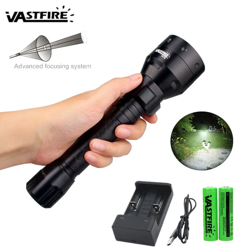 

500 Yards 55mm Lens Zoomable Focus Tactical Under-barrel Hunting Flashlight Gun Light+Rifle Scope Mount+18650+USB Charger+Switch