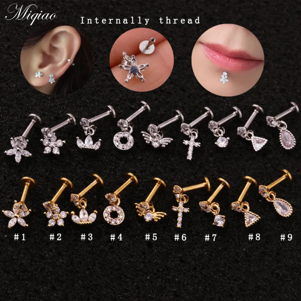 

Miqiao 2pcs Explosive Trend Multifunctional Stainless Steel Zircon Inner Teeth Earrings Exquisite Body Piercing Jewelry