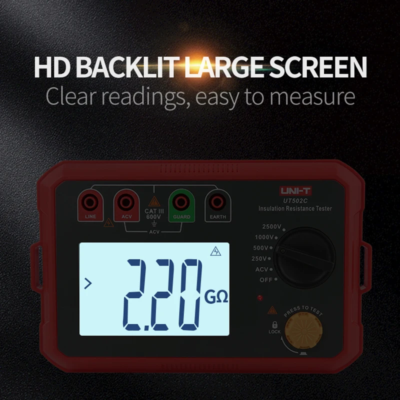 Imagem -04 - Uni-t Digital Isolamento Resistência Tester Ohmmeter Terrestre Alcance Automático Ut502c 25000v