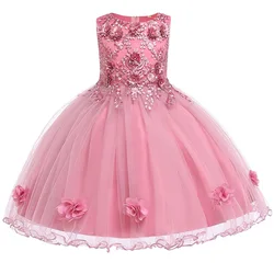 Summer Flower Girls Party Dresses Kids Bridesmaid Dress For Girl Children Clothe Bow Princess Elegant Wedding Evening Prom Gown