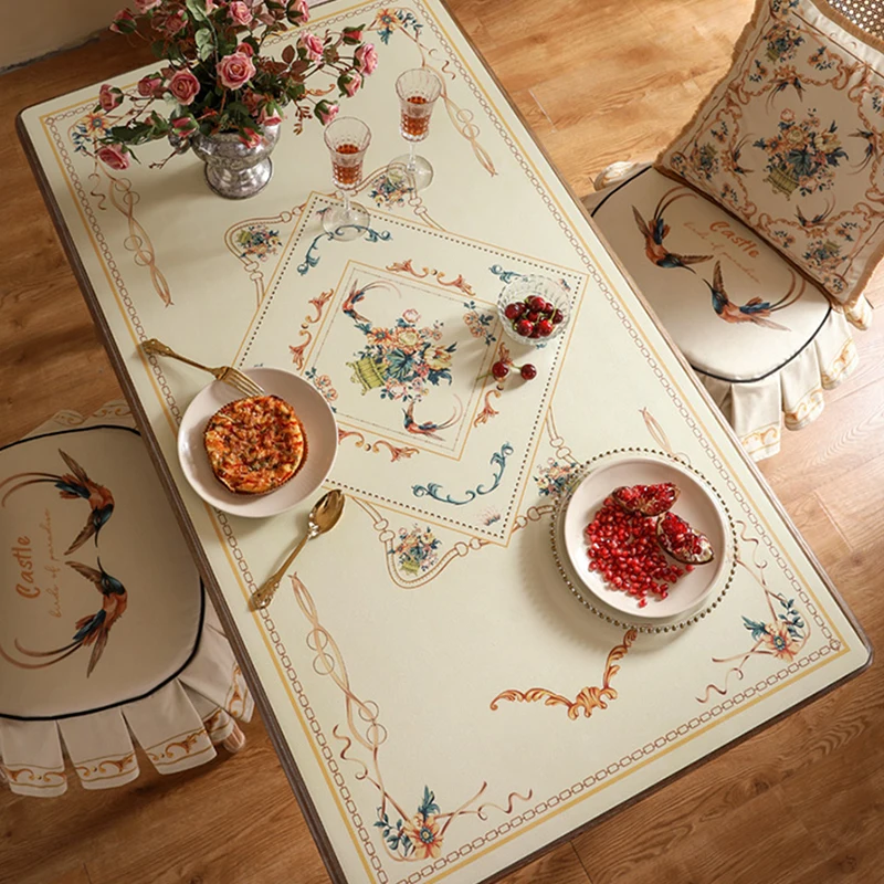 

Printed Leather Tablecloth American Pastoral Thickened Leather Anti-scalding Table Mat Bird Flower Print Waterproof Table Cloth