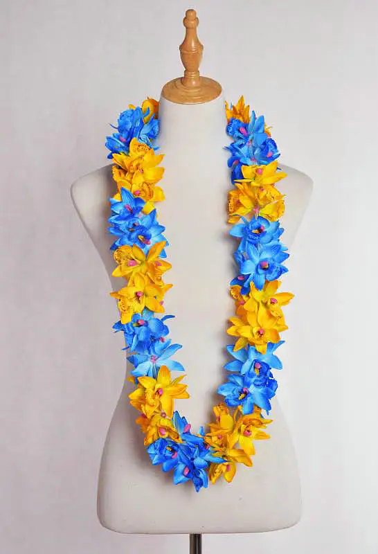 

Free Shipping HL00053A-2 50Pcs/lot 110cm 5 Colors Artificial Silk Orchid Lei Tropical Hawaiian Necklace Women Wear Wholesale