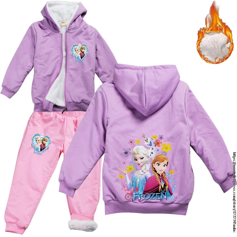 Hot Princess Elsa Children Winter Clothing Sets New Disney Baby Girls Fur Snow Suit for Boys Kids Fur Jacket+ Pants