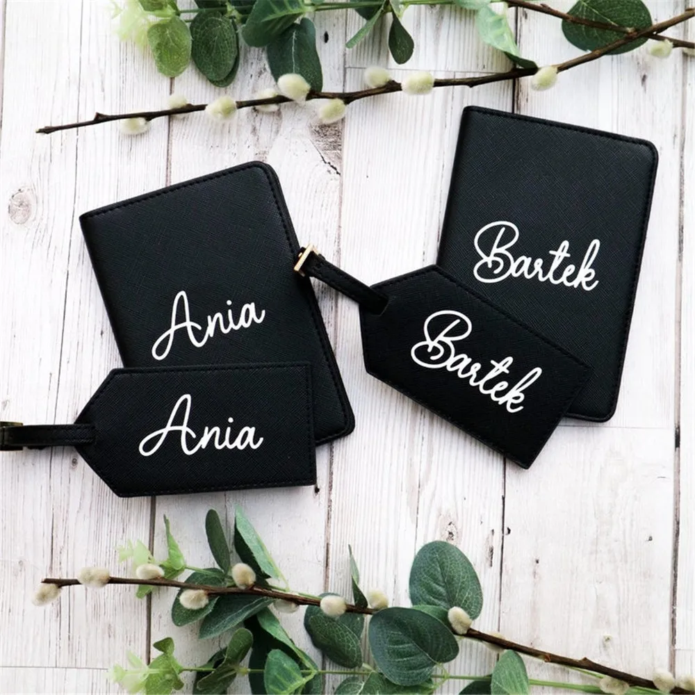 Personalized Name Passport Cover and Luggage Tag Set Customized Gift For Couples Unique Wedding Party Bridesmaid Gift Travel Set