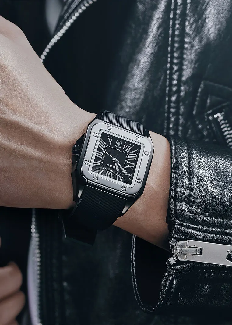 Fashion Guou Top Brand Men\'s Watches Luxury Wristwatches Rubber Silicon Dress Watch Man Square Quartz Clocks