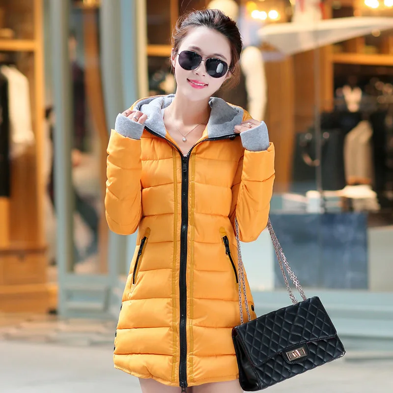 Korean Slim-Fit Down Cotton Winter Coat Female Jacket Hooded Warm Women\'s Clothing Blue Yellow Manteau Casaco Feminino Inverno