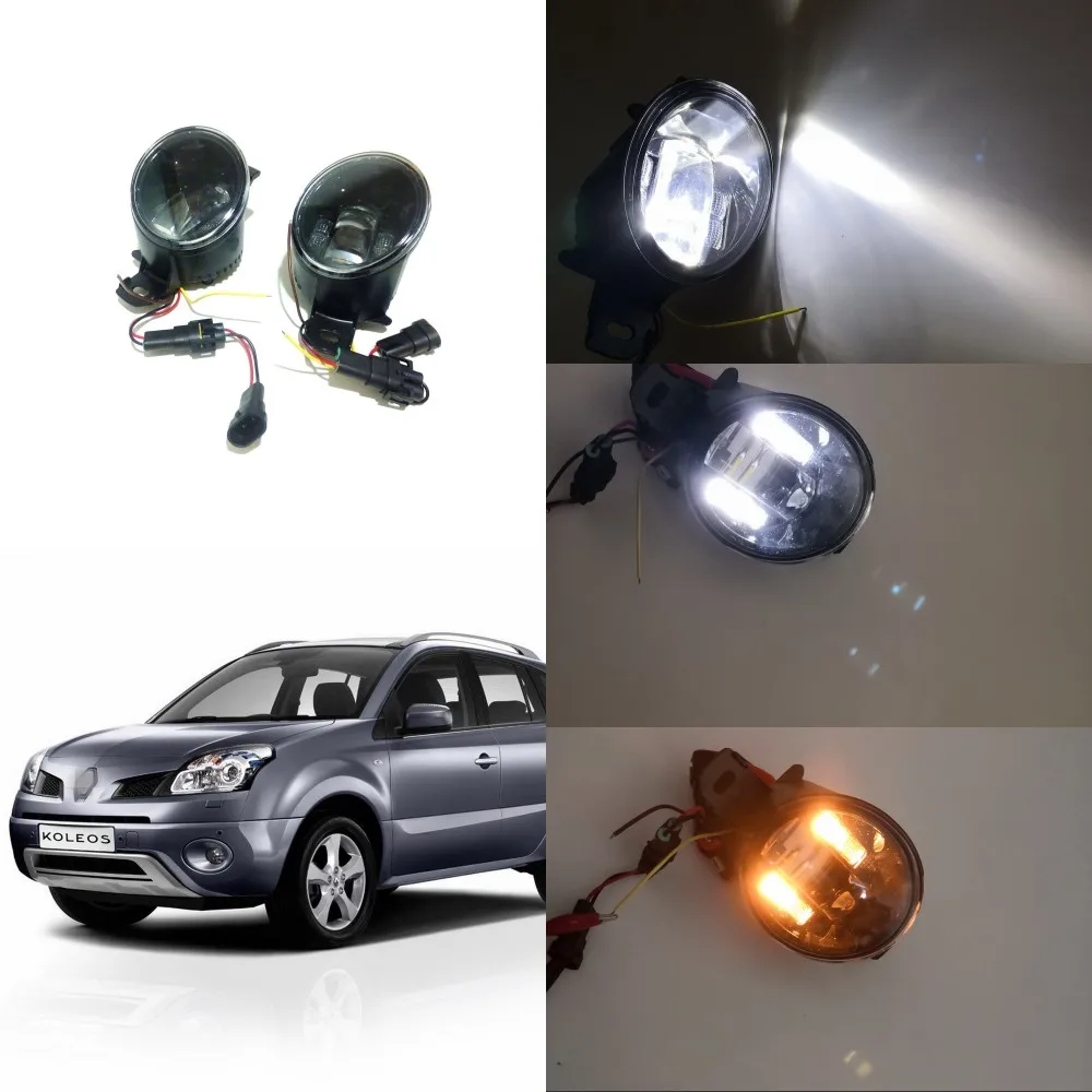 

July King 6000k 3000LM LED Fog Lamp Case for Renault Koleos 2009-2011, 20W Lens Fog Lamp + 6W LED DRL+ 4W Yellow Turn Signals