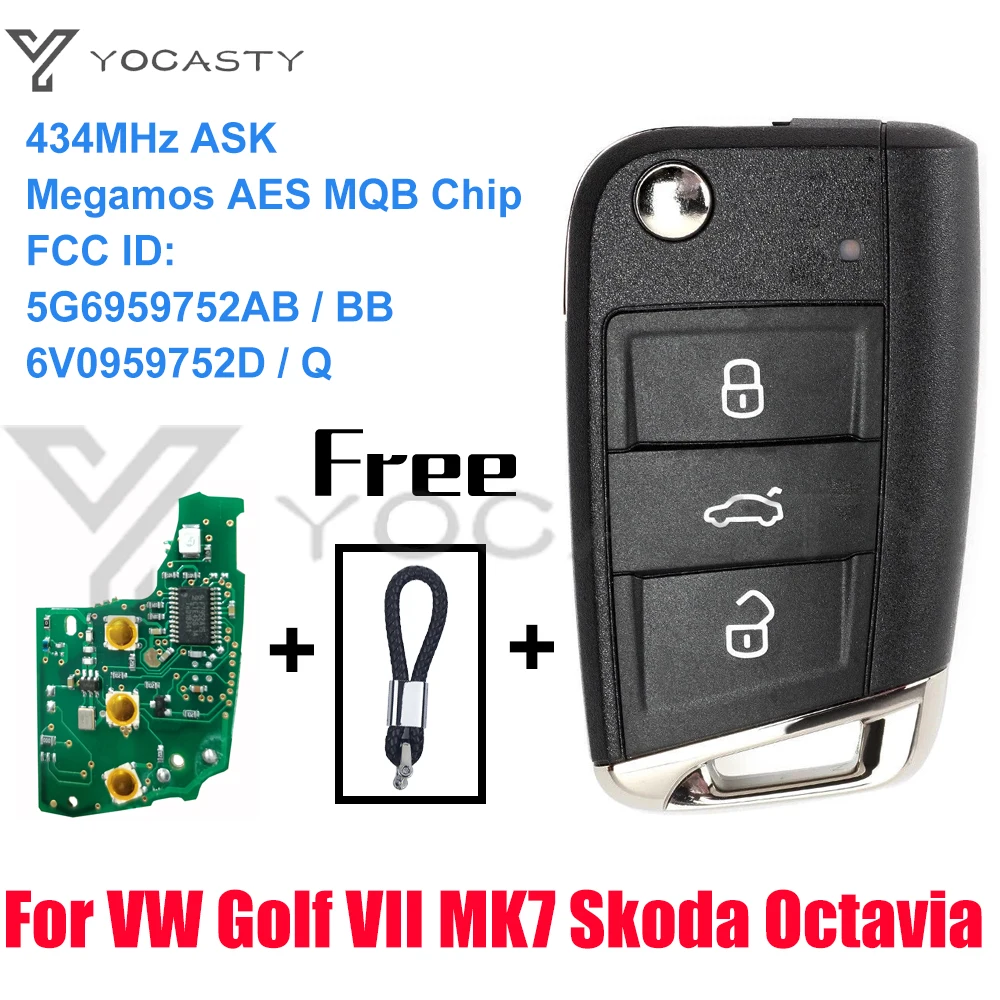 

YOCASTY Remote Car Key 433MHz Megamos MQB Chip for VW Golf Mk7 Polo Tiguan Skoda Octavia Leon 2012-20175G6959752AB BB 6V0959752D