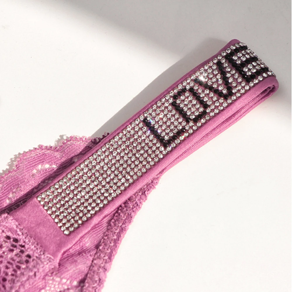 Love Letter Printed Rhinestone Panties Women Lace Thongs T Back Underwear for Female Soft Low Rise Underpants Lingerie