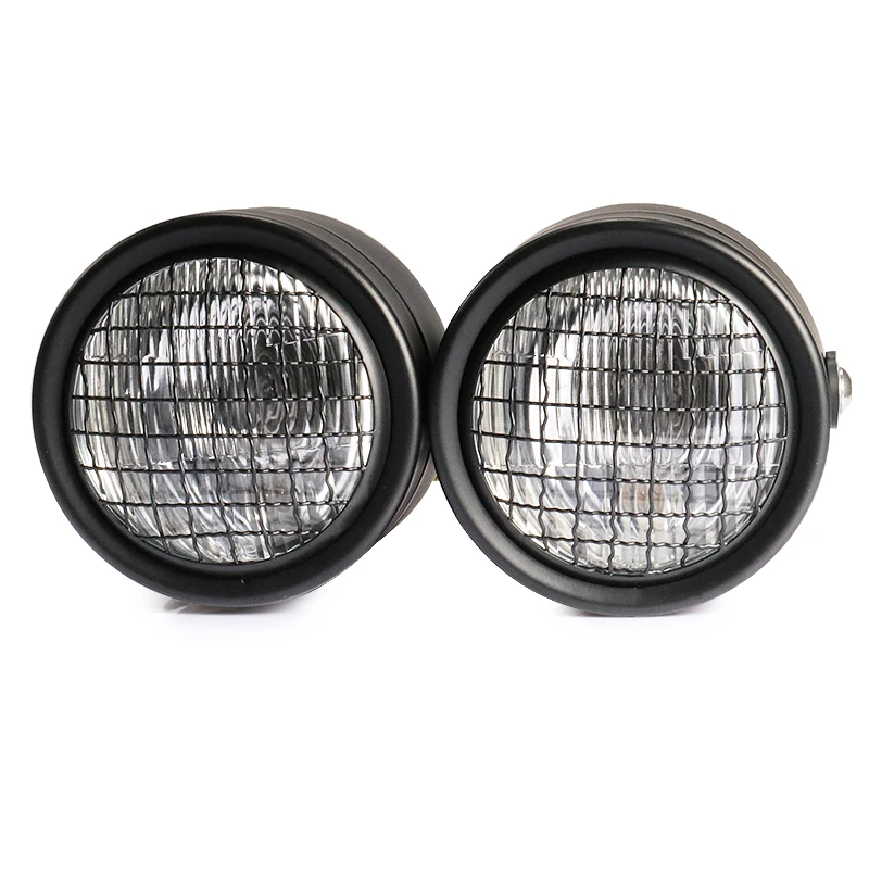 Fashion Motorcycle Dual Headlight Scooter Twins Mask Headlamp Moto DC 12V Double Front Light 60W Motorbike Retro Black Spotlight