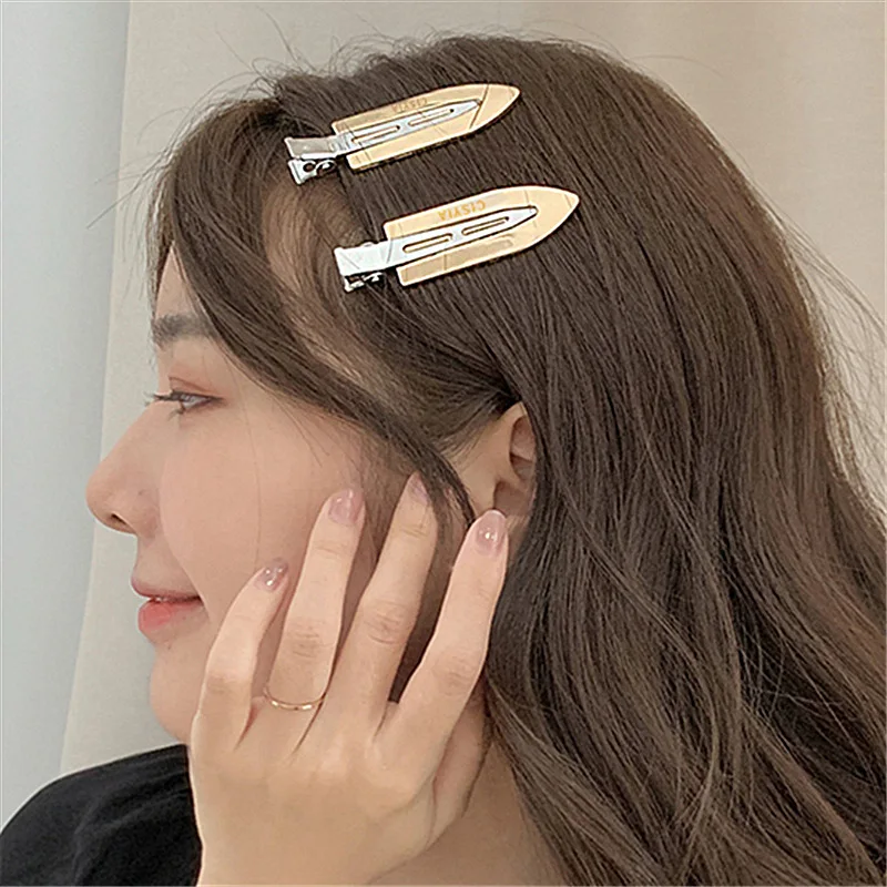 2pcs Gold Silver Metal Seamless Hair Clips Side Bangs Fix Fringe Barrette Makeup Wash Face Clips Women Girls Styling Hairpins