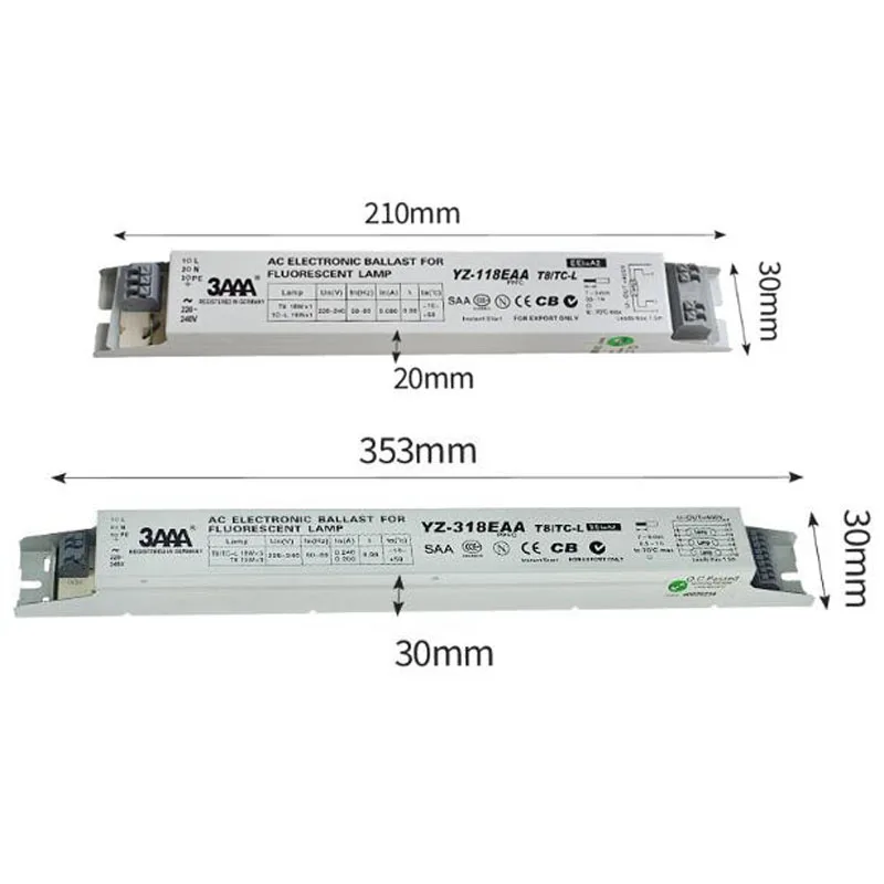 3AAA YZ-118EAA YZ-218EAA YZ-318EAA one for one T8 electronic ballast 18W/20W fluorescent tube rectifier