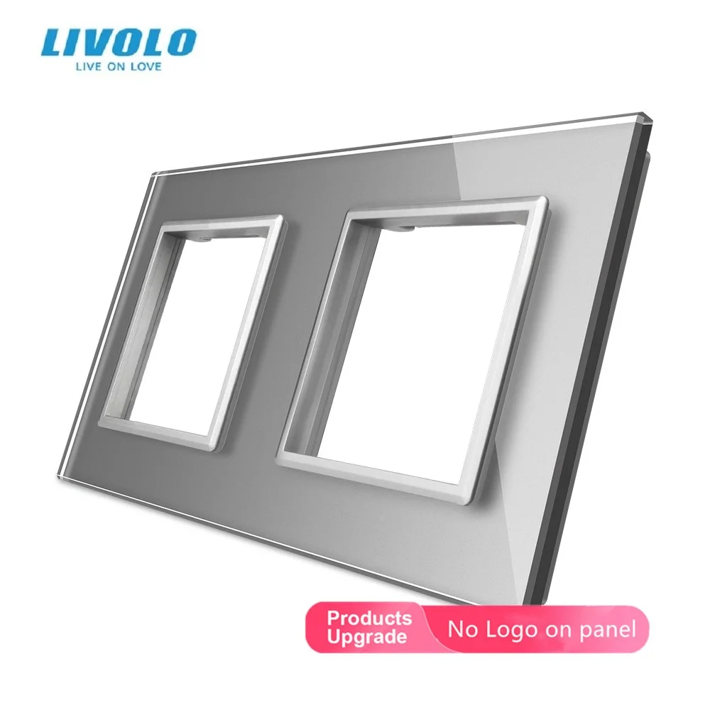 Livolo-Panel de cristal doble para interruptor de pared y enchufe, Panel de cristal de 150mm x 80mm estándar europeo, color gris perla,