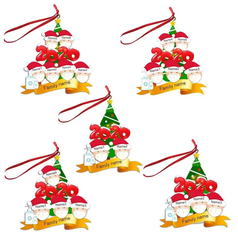 2020 Car Styling Christmas Ornaments Personalized Name DIY Blessings Pendant Mask Quarantine Snowman Christmas Tree Pendant