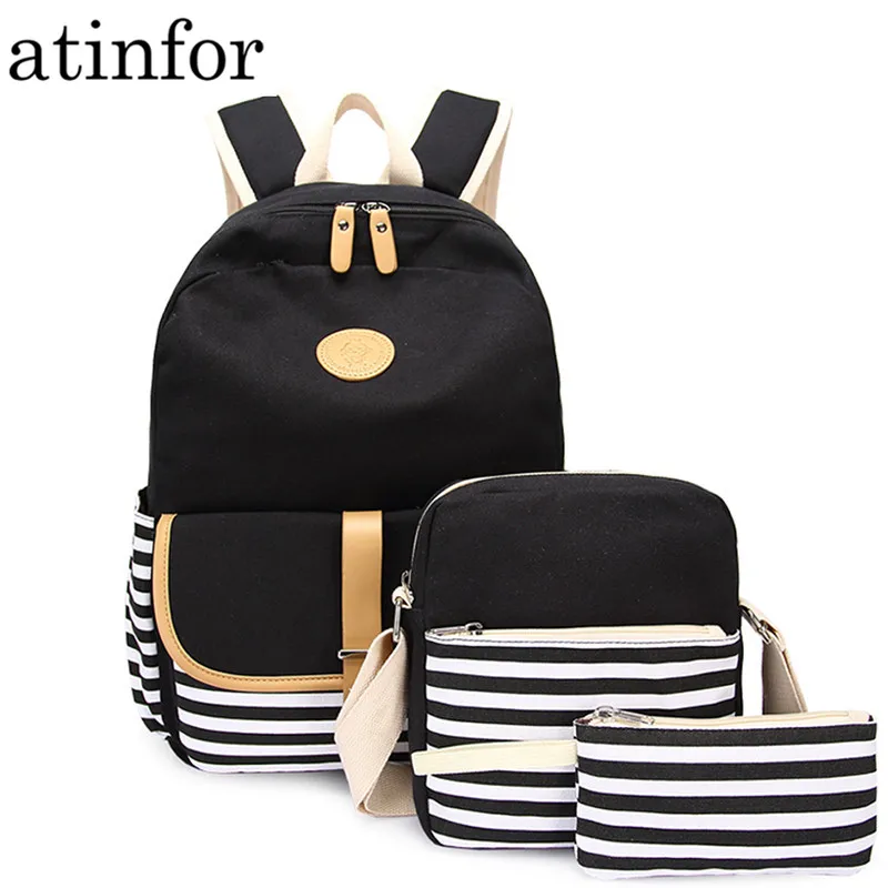 

3pcs/set Canvas Fringe Women Backpack Student Book Bag with Purse Laptop Bagpack Lady School Bag for Teenager Girls