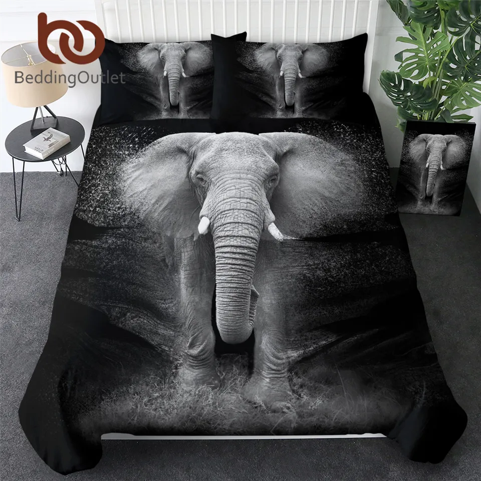 

BeddingOutlet Elephant Bedding Set Queen 3D Printed Duvet Cover Double Black and White Bed Cover Photography Bedclothes 3pcs