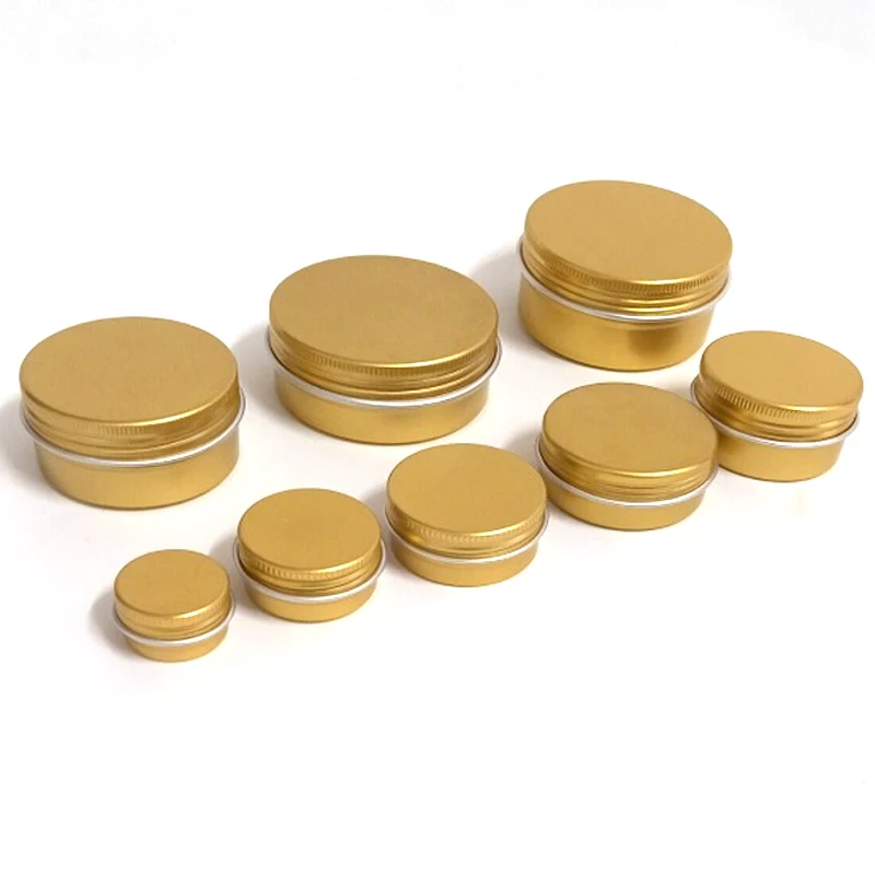 100PCS Gold Schraube Gewinde Leere Aluminium Creme Jar Zinn Kosmetische Lip Balm Container Nagel Decor Handwerk Topf Nachfüllbare Flasche 5g-60g