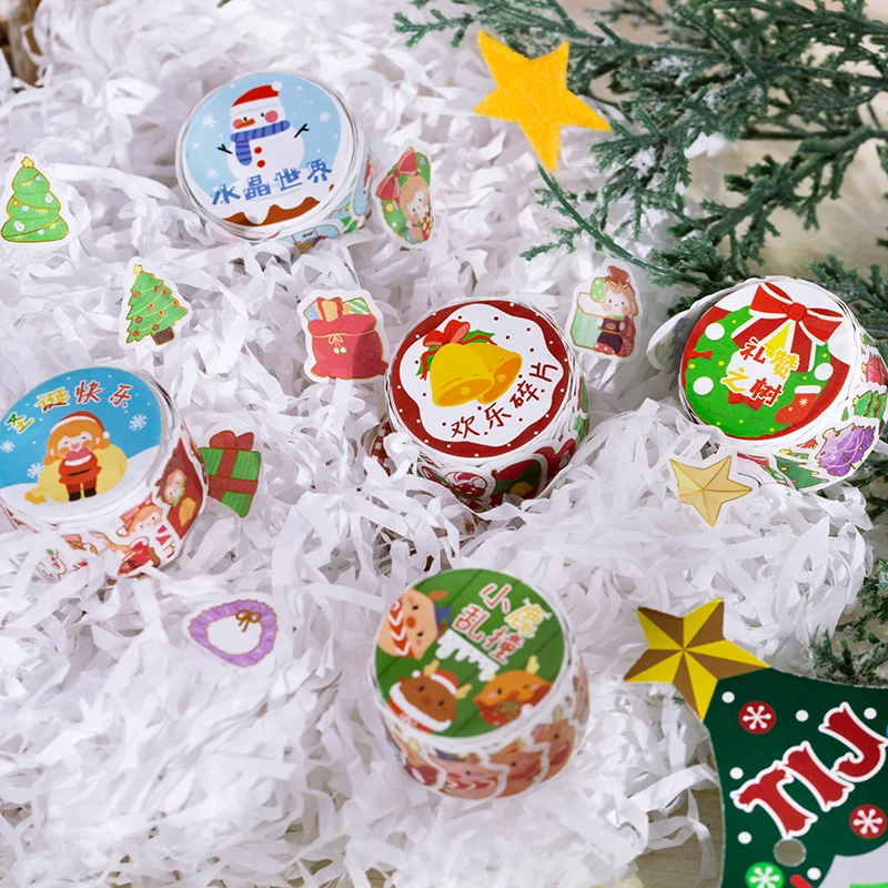 150pcs Merry Christmas Cartoon Masking Washi Tape Die cutting Decorative Adhesive Tape Diy Scrapbooking Sticker Label Stationery