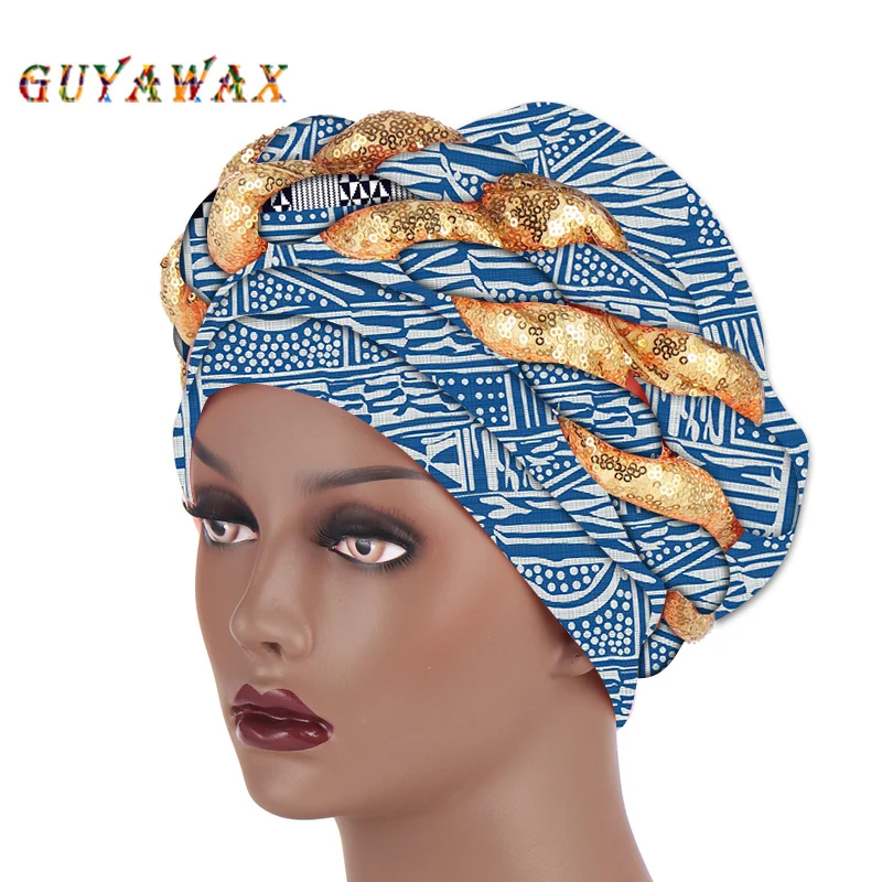 Neueste Afrikanische Auto Geles Aso Oke Headtie Bereits Gemacht Headties Shinning Pailletten Turban Hut für Frauen Bereit Weibliche Kopf Wraps