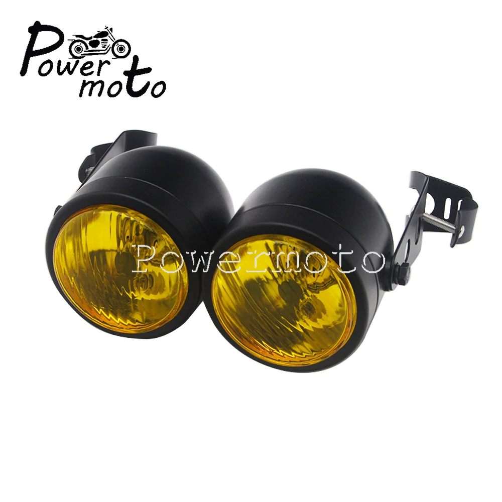 Black H4 Double Twin Head Light Motorcycle Dominator Dual Headlight For Harley Touring Cruiser Suzuki DR RM 250 Yamaha XT WR YZ