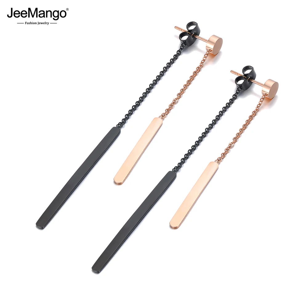 JeeMango moda in acciaio inox geometria striscia nappa orecchini gioielli orecchini pendenti placcati oro nero/rosa per le donne JE19234