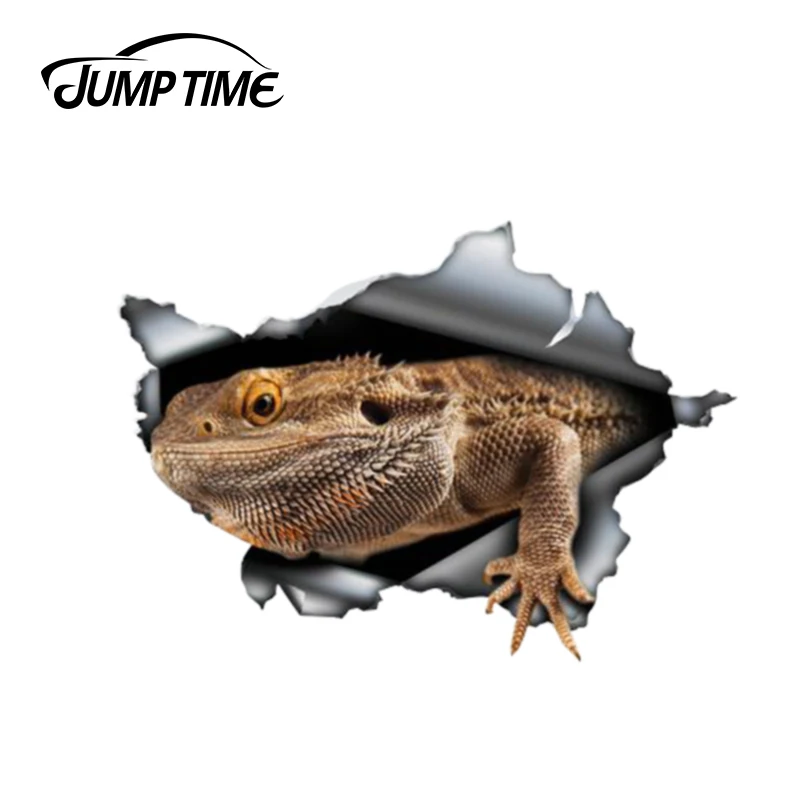 Jump Time 13cm x 8.8cm Grey bearded dragon car decal Torn Metal Decal Wild Animal Funny Car Sticker Window Bumper 3D Car Styling