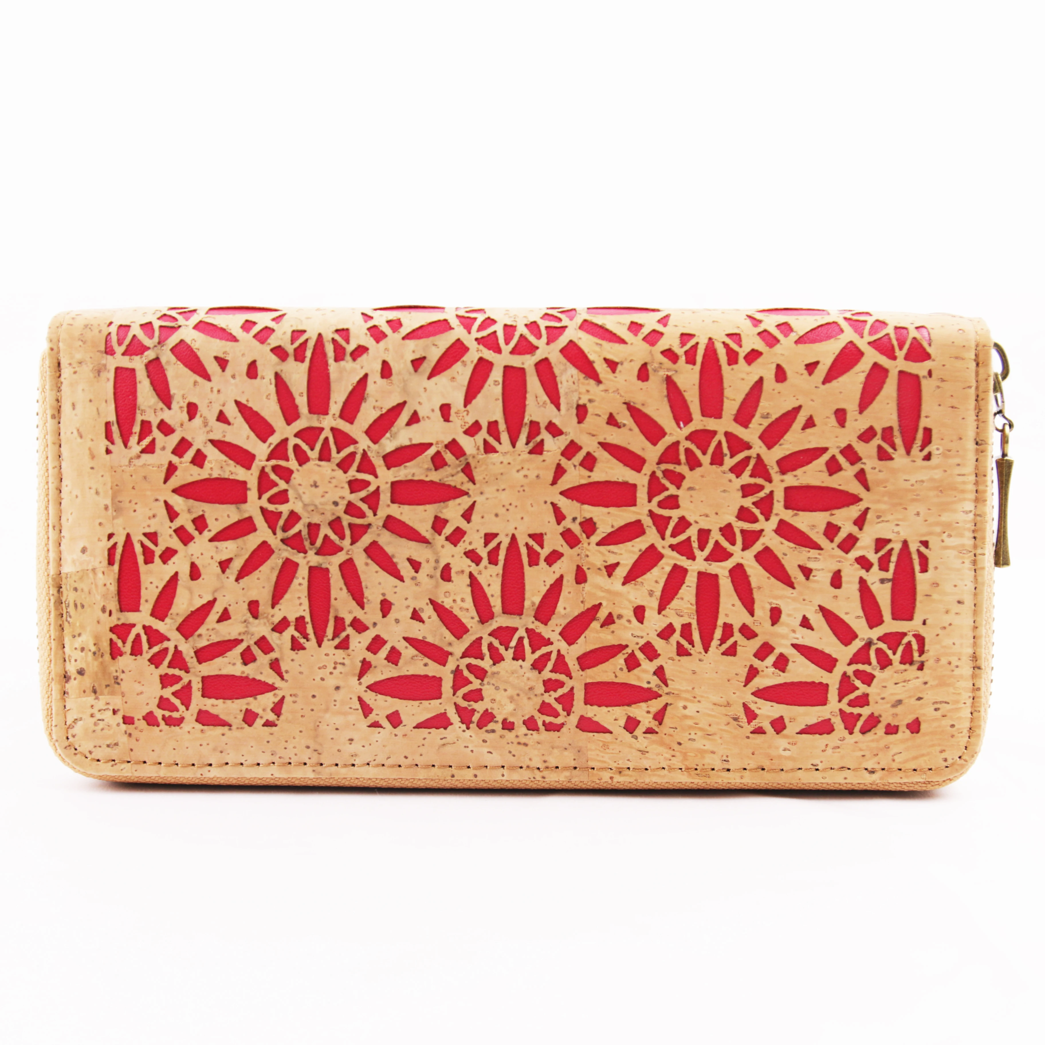 

Laser Cut Red Floral Natural Cork Women Wallets Gift for Vegan