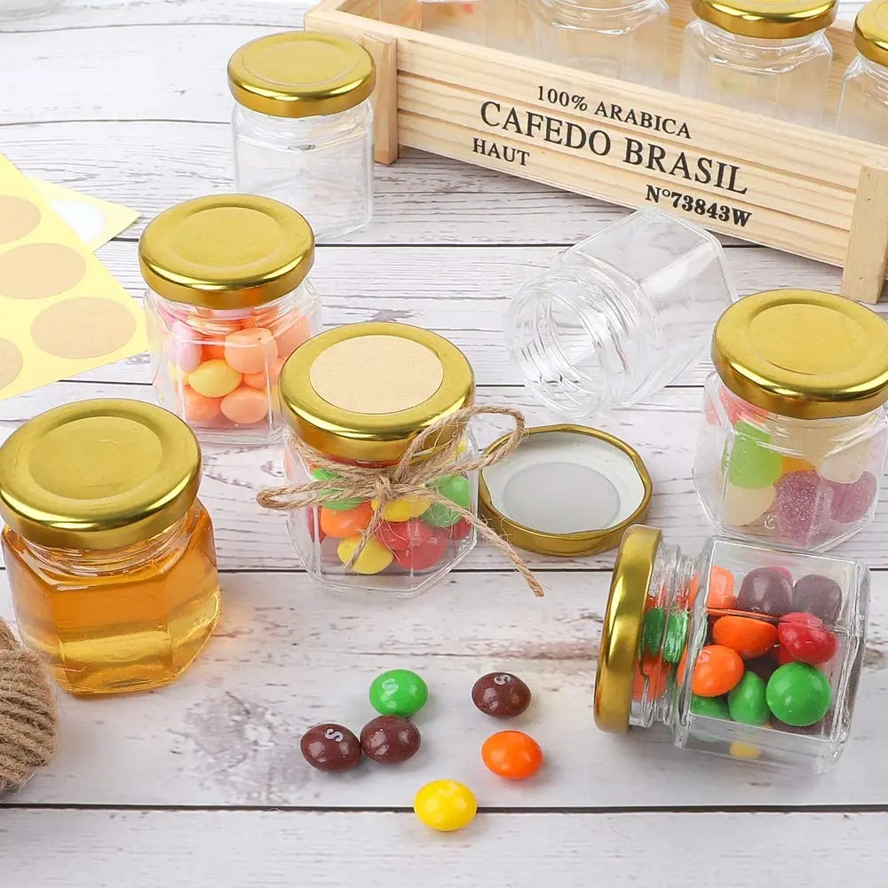 Hexagon Glass Jars Premium Food-grade. Mini Jars With Lids For Gifts, Wedding Favors, Honey, Jams And More