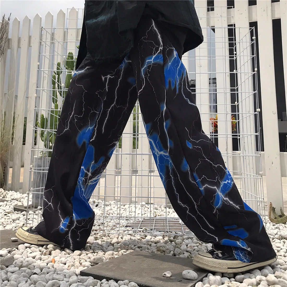 

Y2k Women Pants Dark Casual Loose Wide-leg Slim Pants 2021 Harajuku Fashion Mujer High Waist Pants Street Lightning Print Pants