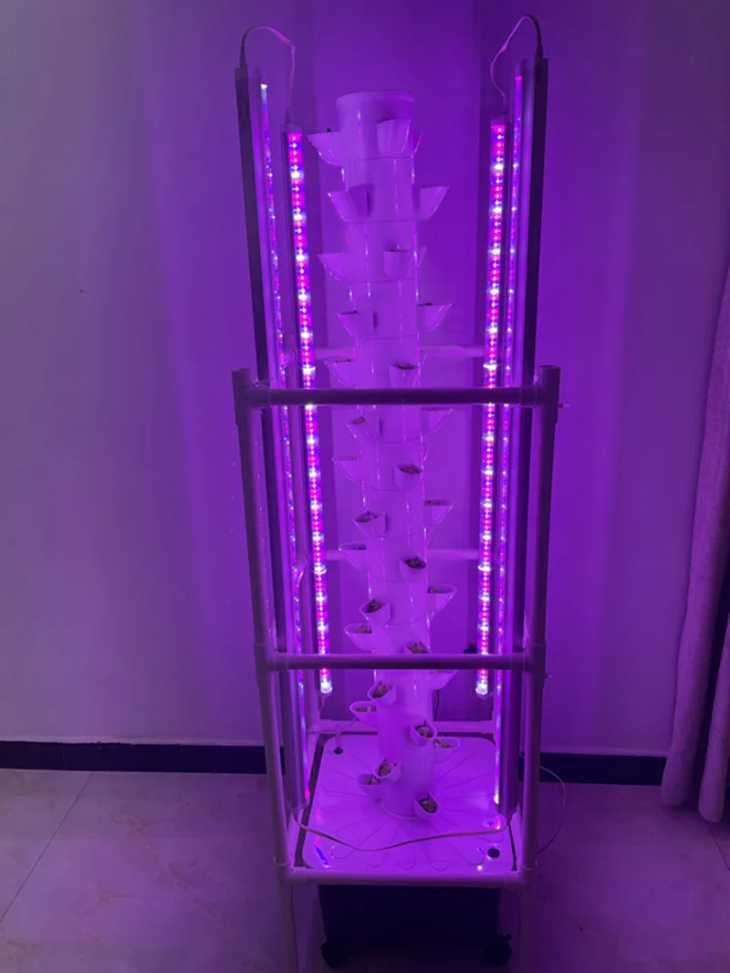 Indoor LED Grow Light, Vertical Hydroponics Tower, Garden Grow Kit with Pump and Timer, Lettuce Tower, 45 Holes, 15 Layer