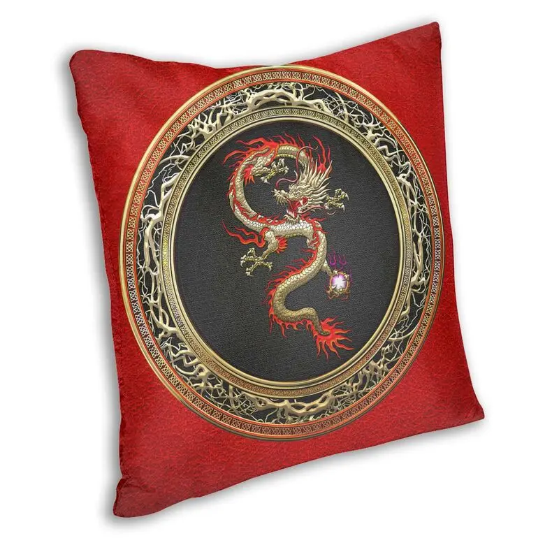 Golden Fucanglong Chinese Dragon Pillowcover Decoration Asian Folklore Mythology Cushion Cover Throw Pillow for Sofa