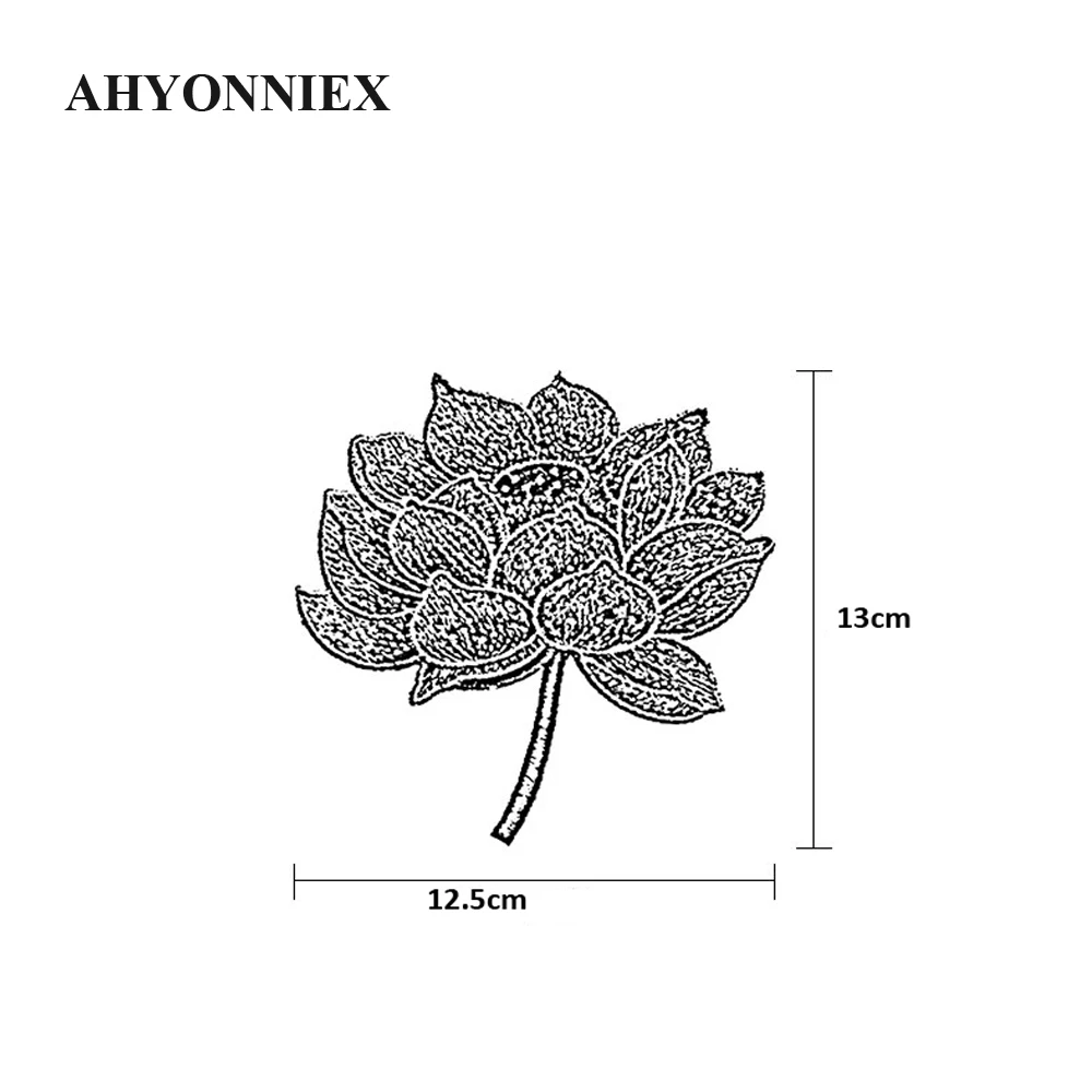 1 sztuka AHYONNIEX kwiat lotosu naszywka tkanina haftowana naszywane na kwiatowa łatka akcesoria do sukni klasyczny kostium