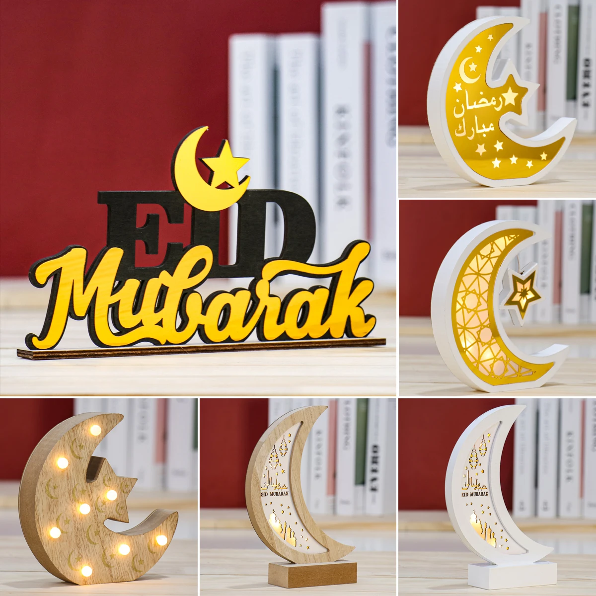 

Moon Star EID Mubarak Wooden Pendant Light Ramadan Decoration For Home Islamic Muslim Party Suppiles Eid Al Adha Ramadan Kareem