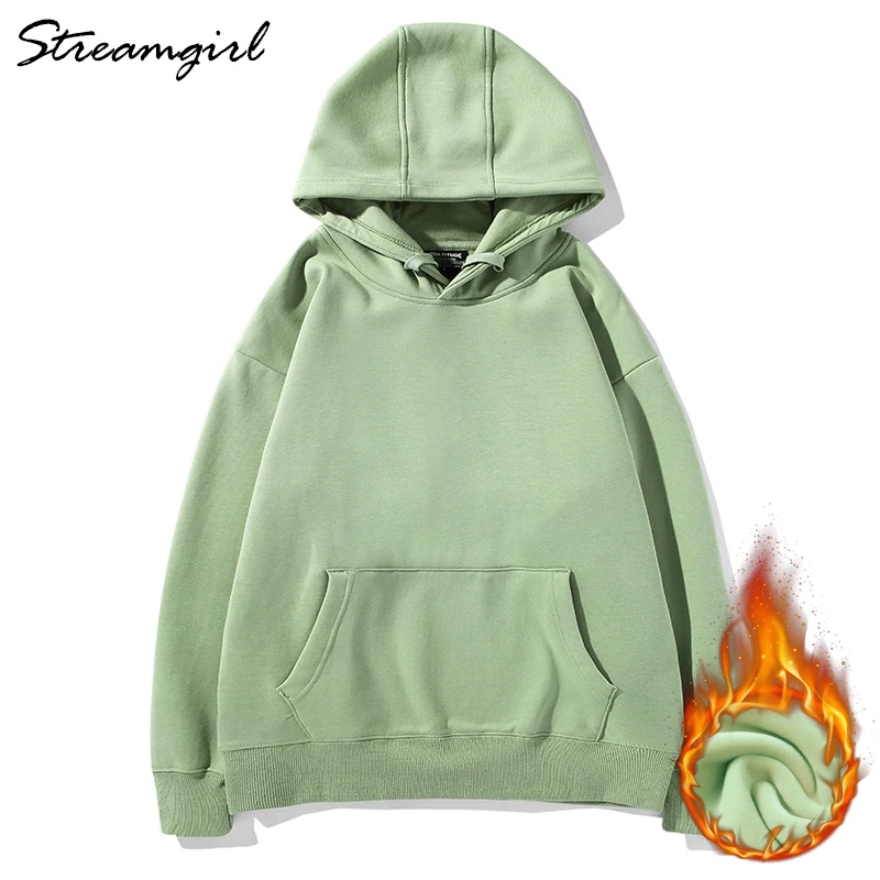 Winter Fleece White Sweatshirt Hoodies Women Vintage Hoodie Casual Warm Velvet Sweatshirts For Women Top Hooded Jacket