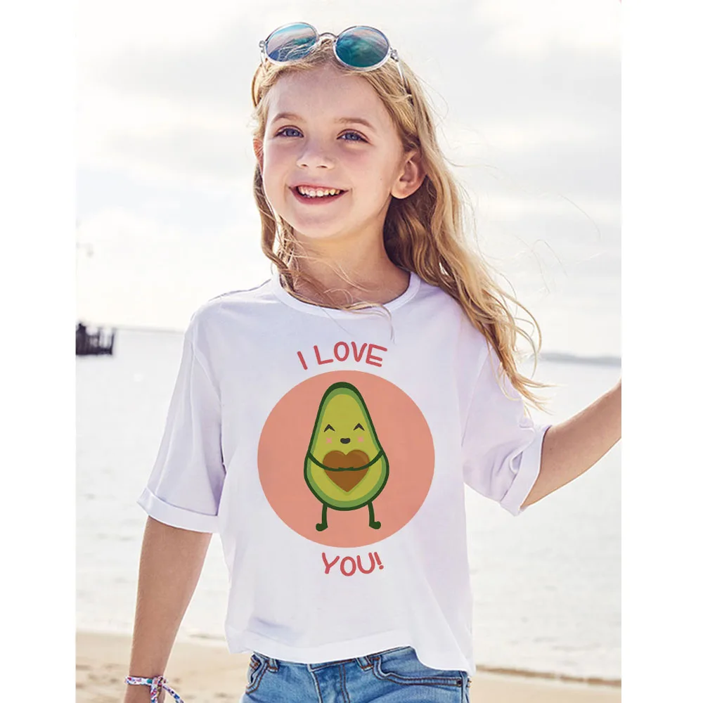 

New Avocado Shirt Vegan T Shirt Girls Shirts Short Shirt Korean Design Cute White T-shirt Kids Casual Kawaii Clothes