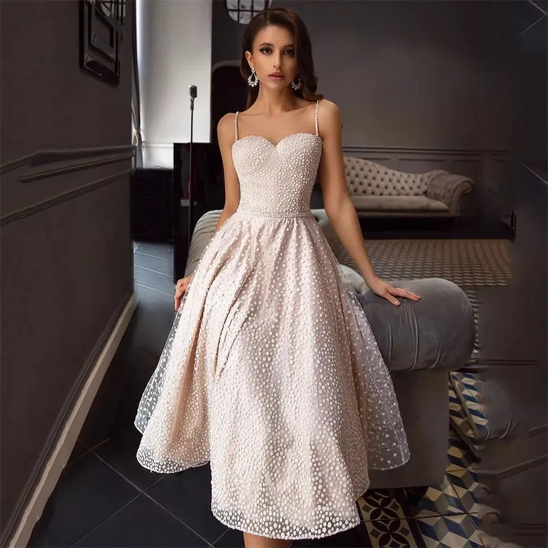 

Pink Short Wedding Dresses 2021 Dots Tulle Belt Cheap Bridal Dress Vintage Wedding Gowns Straps Simple Ivory Chiff