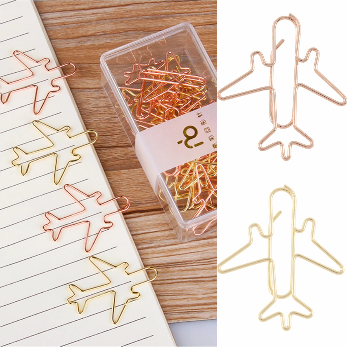 12 Pcs Cute Rose Gold Airplane Shape Paper Clips Escolar Bookmarks Photo Memo Ticket Clip Stationery School Supplies Gifts