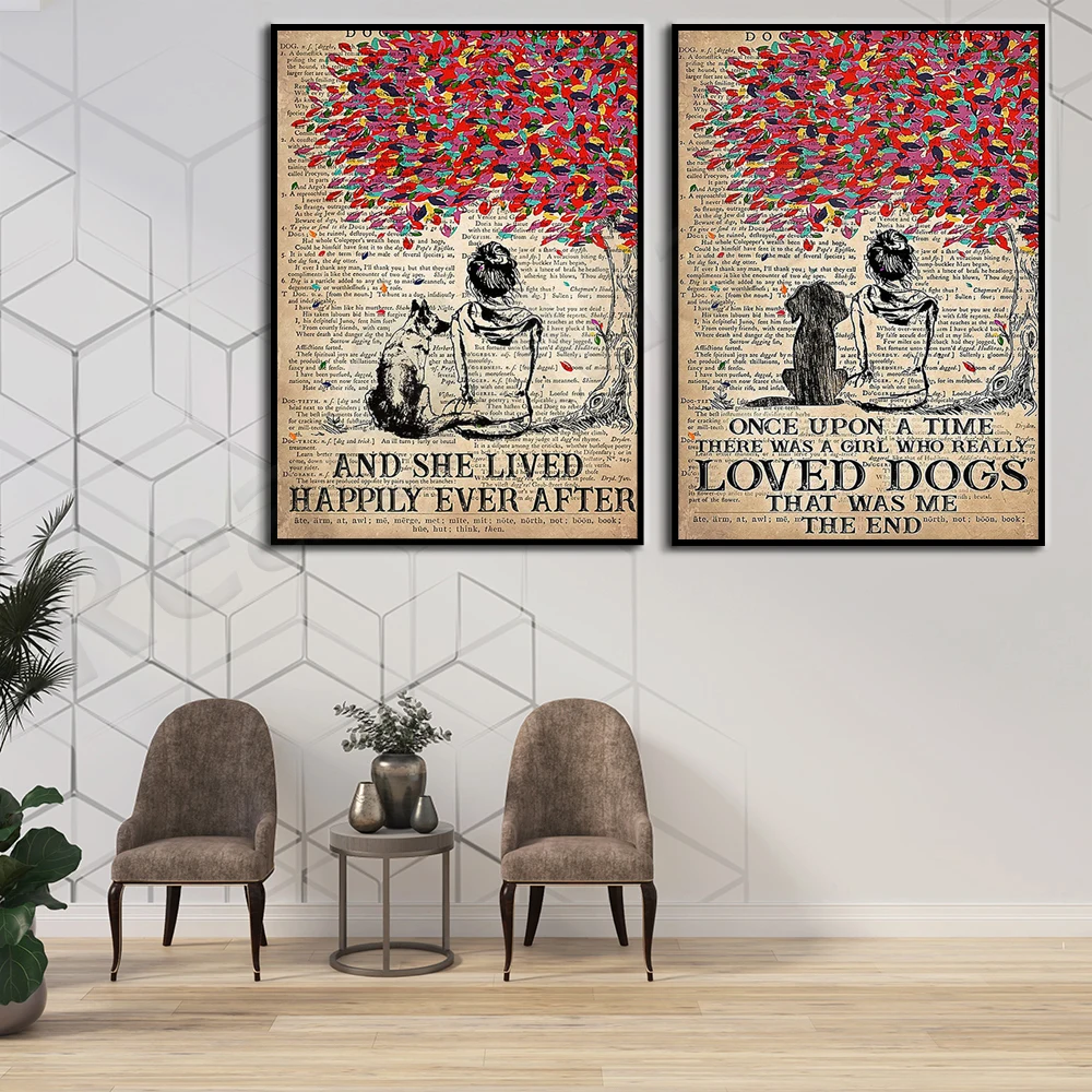Érase una vez había una cartel de una chica que realmente amaba perros, carteles vintage de pastor alemán, carteles para amantes de los perros, el ser