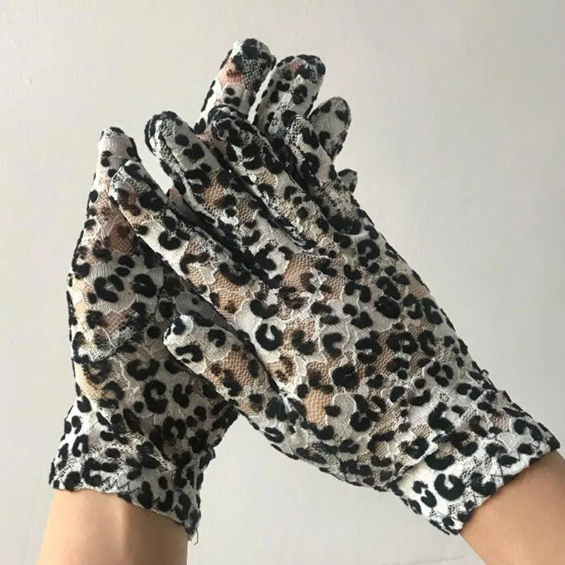 Women Thin Lace Sunscreen Gloves Sexy Leopard Elastic Cycling Gold velvet Gloves Summer Sun UV Protection Driving Gloves E92