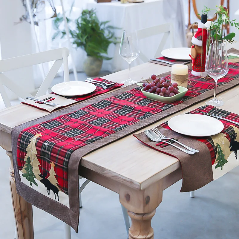 

Nordic Christmas cotton linen plaid table flag Tablecloth creative Christmas decoration restaurant table cloth tea table flag