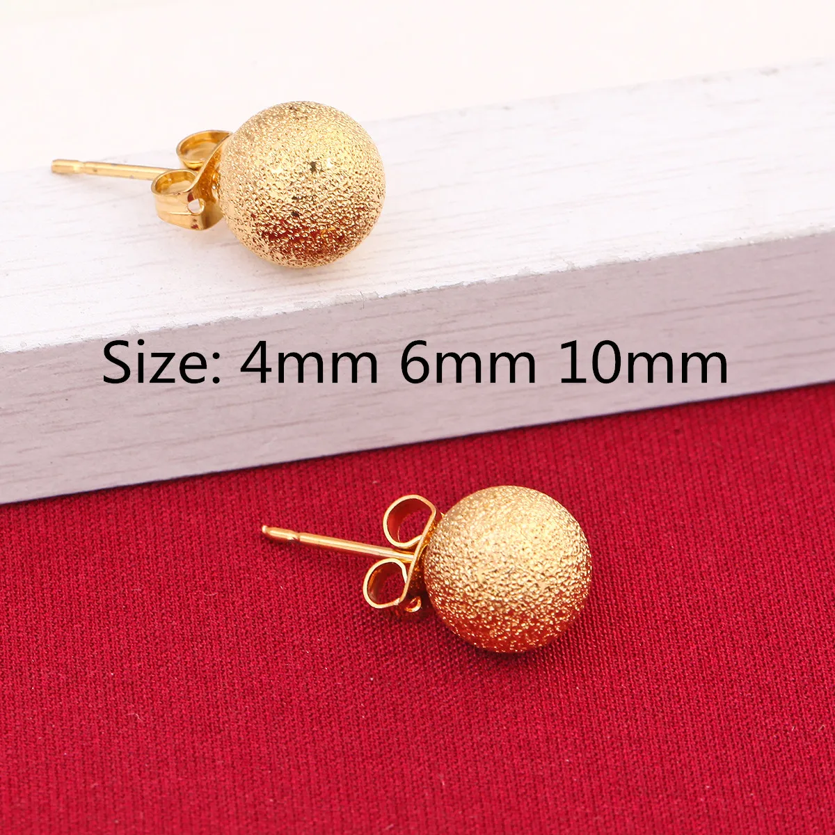 Gold Color Dull Polished Brass Ball Stud Earrings Men Girls Boys Earrings Round Jewelry