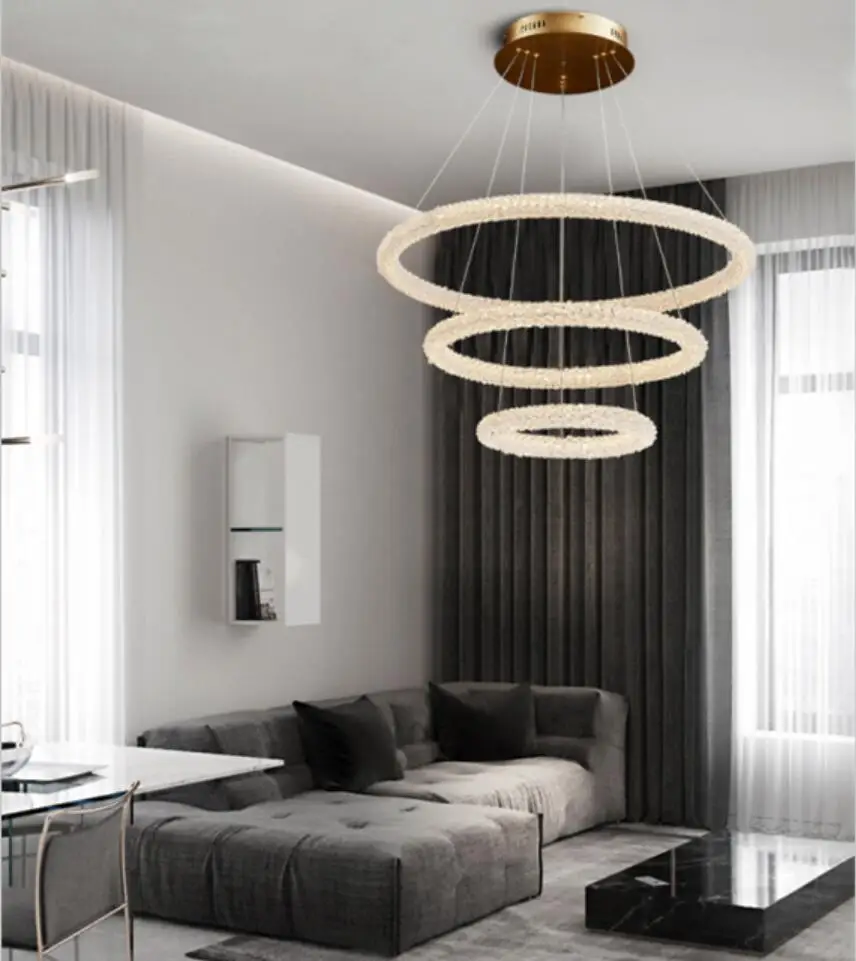 Nordic Parlor Pendant lights Crystal Round Ring Restaurant Coffee Shop Hanging Light Fixtures 4000K Cord Adjustable
